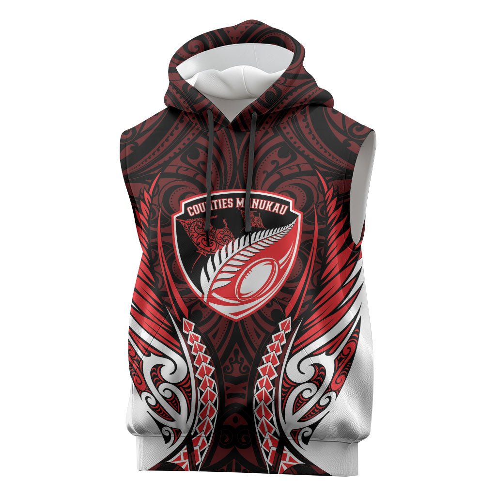 Counties Manukau 2026 Rugby Custom Sleeveless Hoodie NZ Maori Silver Fern LT14 Red - Polynesian Pride