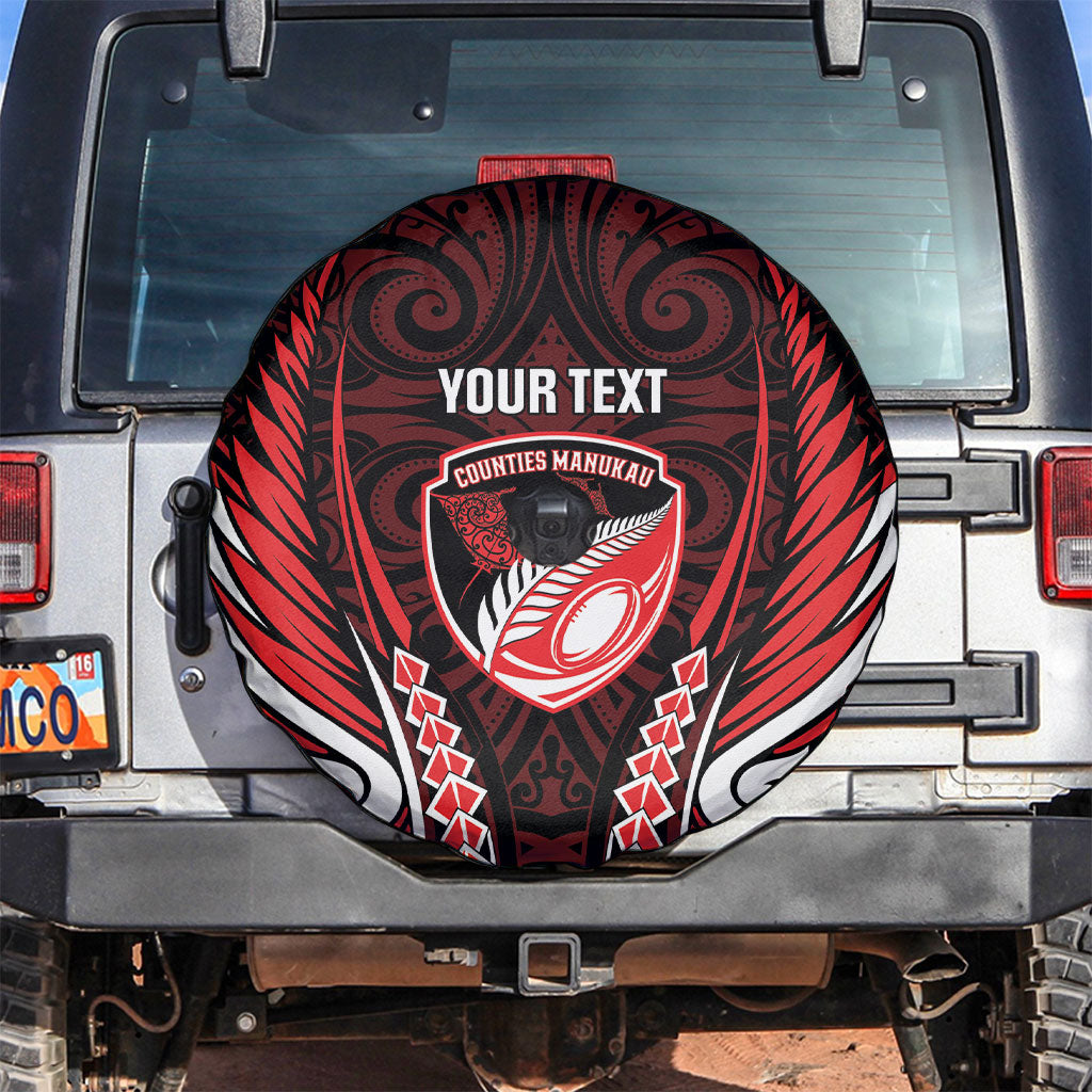 Counties Manukau 2026 Rugby Custom Spare Tire Cover NZ Maori Silver Fern LT14 Red - Polynesian Pride