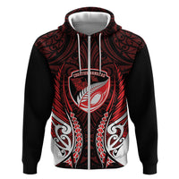 Counties Manukau 2026 Rugby Custom Zip Hoodie NZ Maori Silver Fern LT14 Zip Hoodie Red - Polynesian Pride