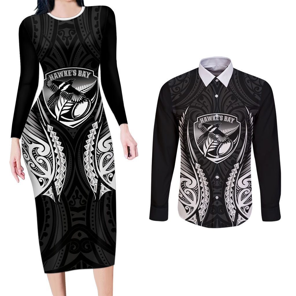 Hawke's Bay 2026 Rugby Custom Couples Matching Long Sleeve Bodycon Dress and Long Sleeve Button Shirt NZ Maori Silver Fern