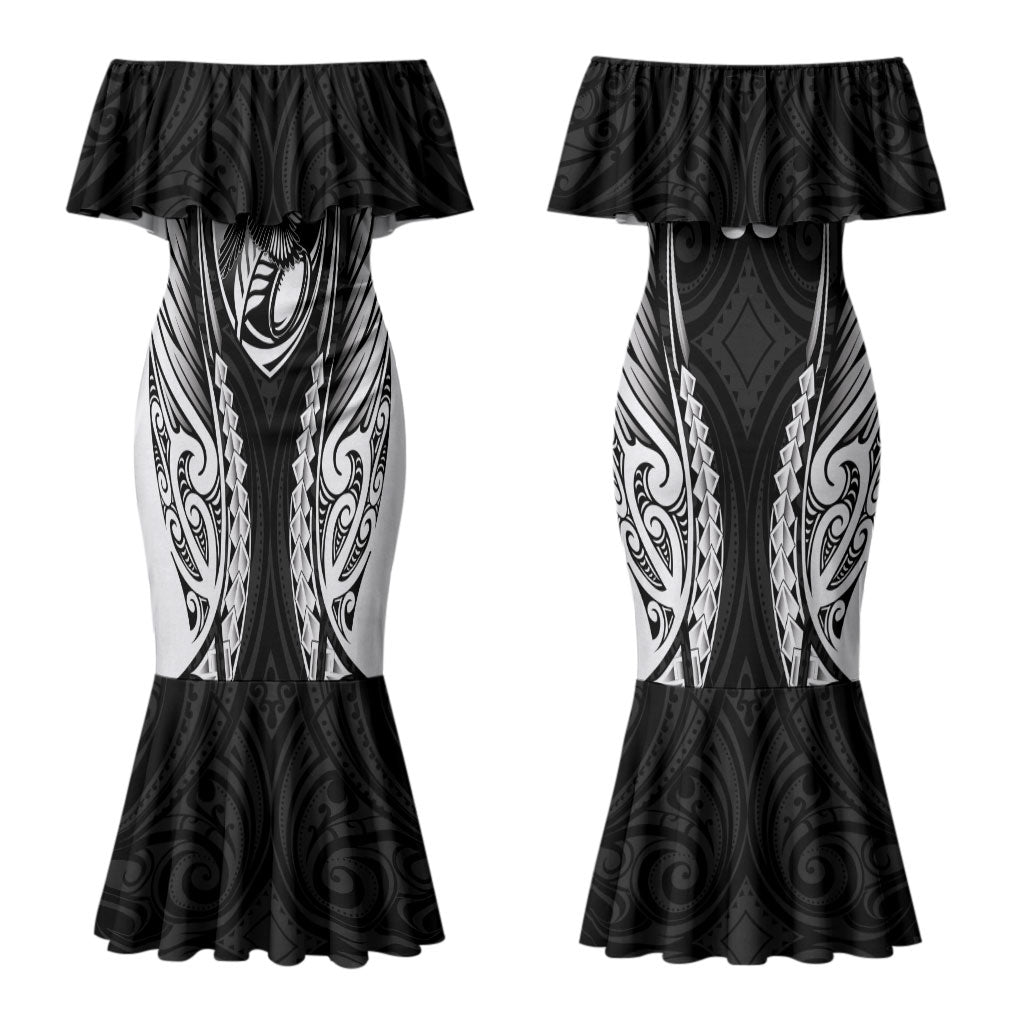 Hawke's Bay 2026 Rugby Custom Couples Matching Mermaid Dress and Long Sleeve Button Shirt NZ Maori Silver Fern LT14 - Polynesian Pride