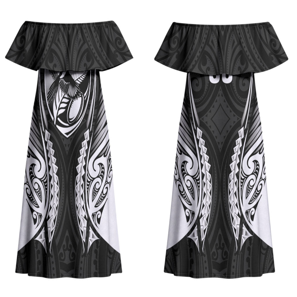 Hawke's Bay 2026 Rugby Custom Couples Matching Off Shoulder Maxi Dress and Hawaiian Shirt NZ Maori Silver Fern LT14 - Polynesian Pride
