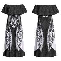 Hawke's Bay 2026 Rugby Custom Couples Matching Off Shoulder Maxi Dress and Hawaiian Shirt NZ Maori Silver Fern LT14 - Polynesian Pride
