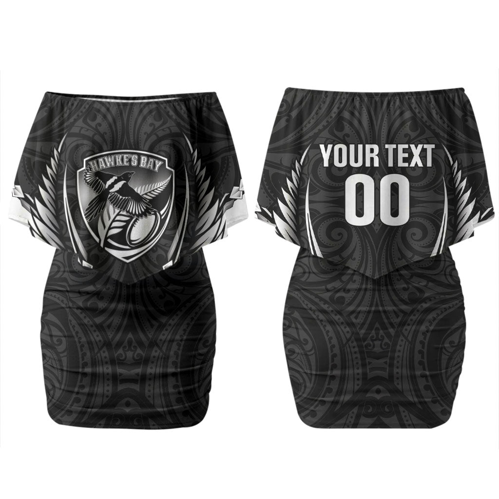 Hawke's Bay 2026 Rugby Custom Couples Matching Off Shoulder Short Dress and Hawaiian Shirt NZ Maori Silver Fern LT14 - Polynesian Pride