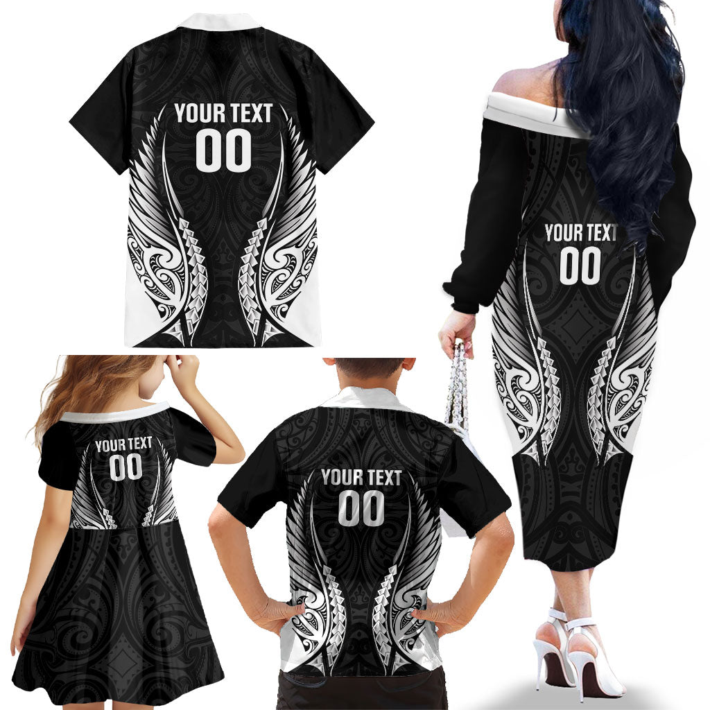 Hawke's Bay 2026 Rugby Custom Family Matching Off The Shoulder Long Sleeve Dress and Hawaiian Shirt NZ Maori Silver Fern