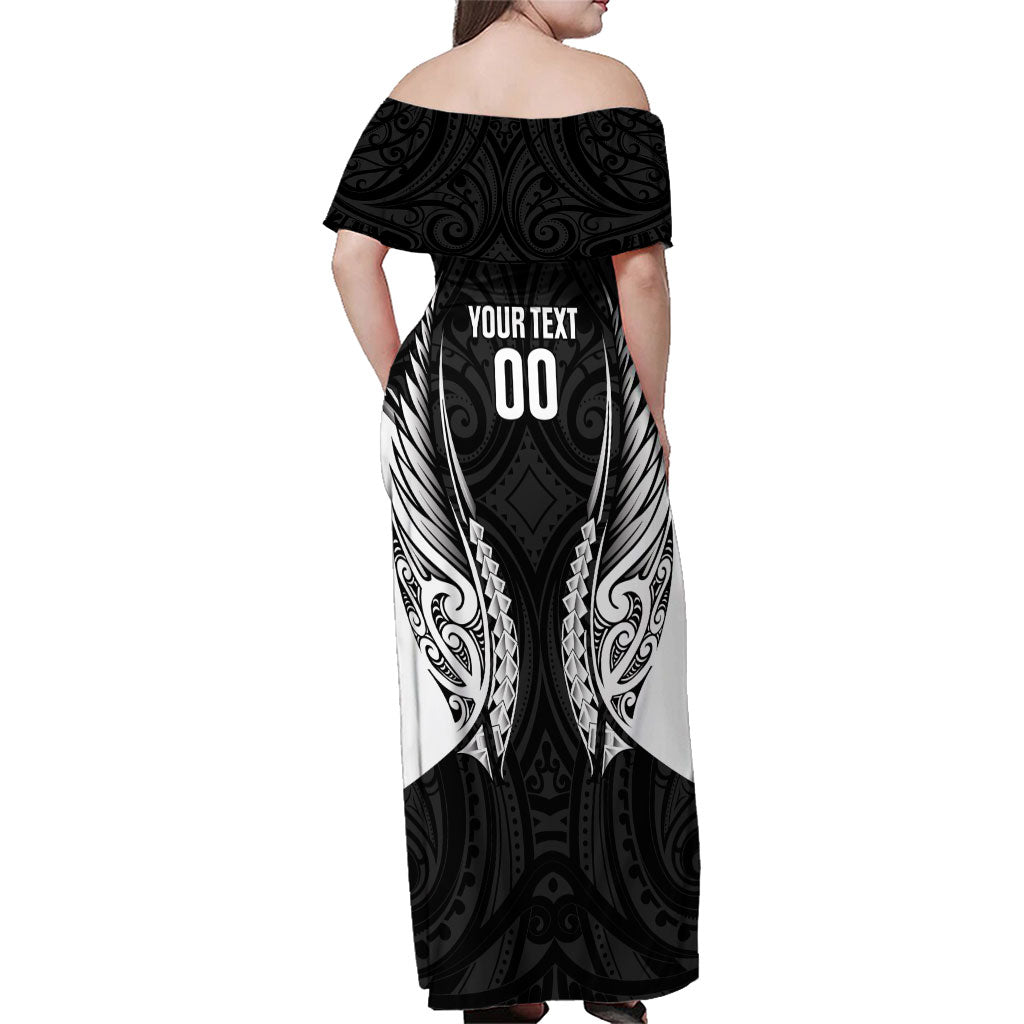 Hawke's Bay 2026 Rugby Custom Family Matching Off Shoulder Maxi Dress and Hawaiian Shirt NZ Maori Silver Fern