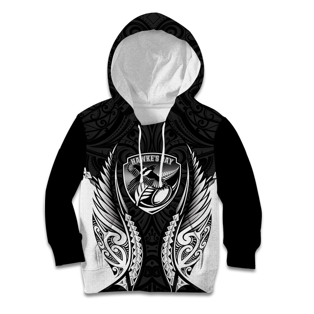 Hawke's Bay 2026 Rugby Custom Kid Hoodie NZ Maori Silver Fern LT14 Hoodie Black - Polynesian Pride