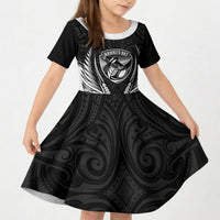 Hawke's Bay 2026 Rugby Custom Kid Short Sleeve Dress NZ Maori Silver Fern LT14 KID Black - Polynesian Pride