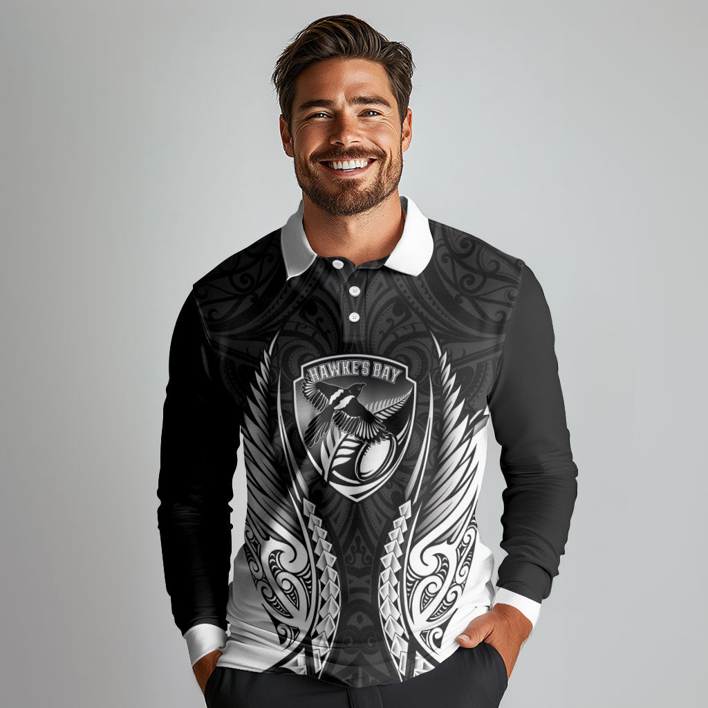 Hawke's Bay 2026 Rugby Custom Long Sleeve Polo Shirt NZ Maori Silver Fern LT14 - Polynesian Pride