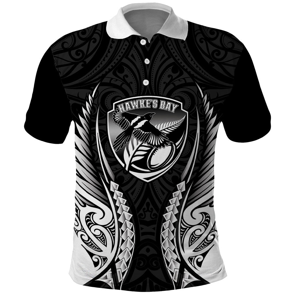 Hawke's Bay 2026 Rugby Custom Polo Shirt NZ Maori Silver Fern LT14 Black - Polynesian Pride