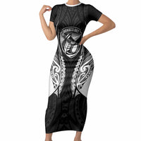 Hawke's Bay 2026 Rugby Custom Short Sleeve Bodycon Dress NZ Maori Silver Fern LT14 Long Dress Black - Polynesian Pride