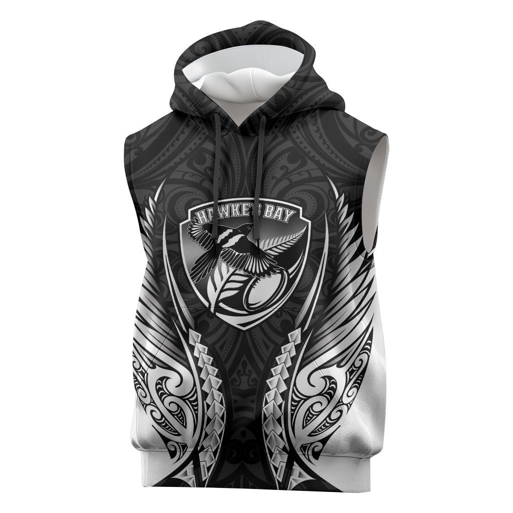 Hawke's Bay 2026 Rugby Custom Sleeveless Hoodie NZ Maori Silver Fern LT14 Black - Polynesian Pride