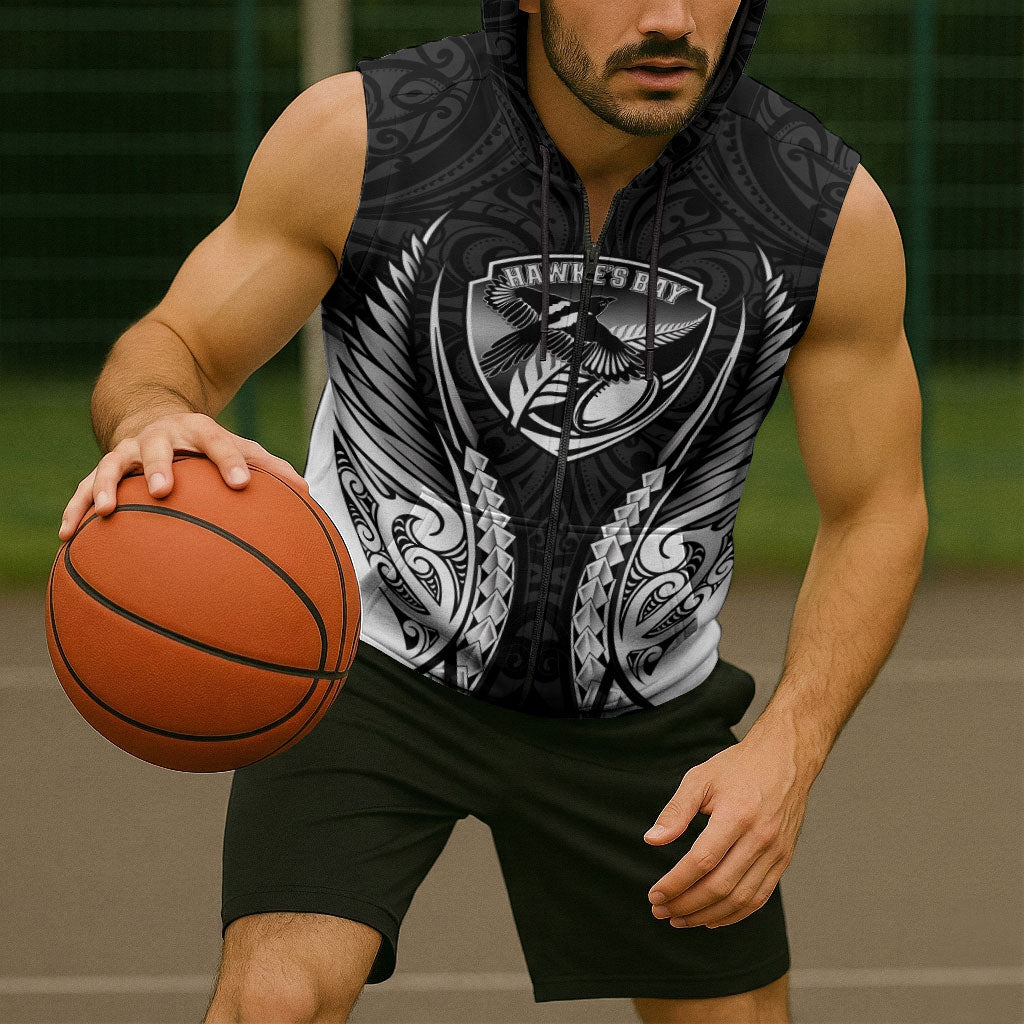 Hawke's Bay 2026 Rugby Custom Sleeveless Zip Hoodie NZ Maori Silver Fern LT14 - Polynesian Pride