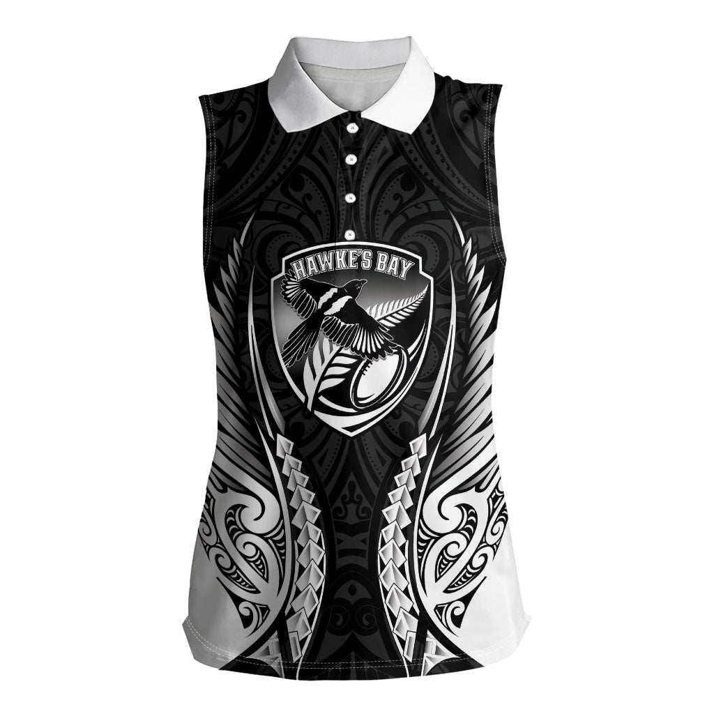 Hawke's Bay 2026 Rugby Custom Women Sleeveless Polo Shirt NZ Maori Silver Fern LT14 Female Black - Polynesian Pride