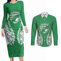 Manawatu 2026 Rugby Custom Couples Matching Long Sleeve Bodycon Dress and Long Sleeve Button Shirt NZ Maori Silver Fern LT14 Green - Polynesian Pride