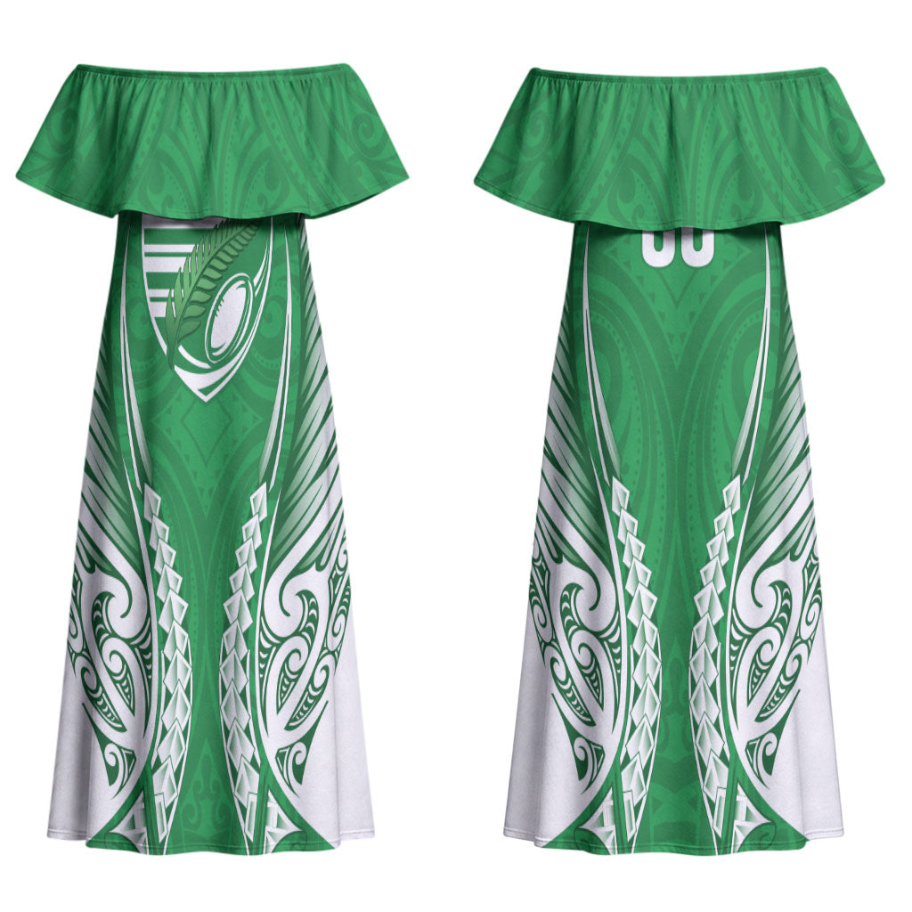 Manawatu 2026 Rugby Custom Couples Matching Off Shoulder Maxi Dress and Hawaiian Shirt NZ Maori Silver Fern LT14 - Polynesian Pride