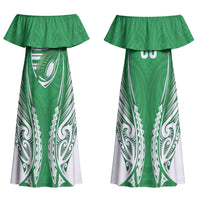 Manawatu 2026 Rugby Custom Couples Matching Off Shoulder Maxi Dress and Hawaiian Shirt NZ Maori Silver Fern LT14 - Polynesian Pride