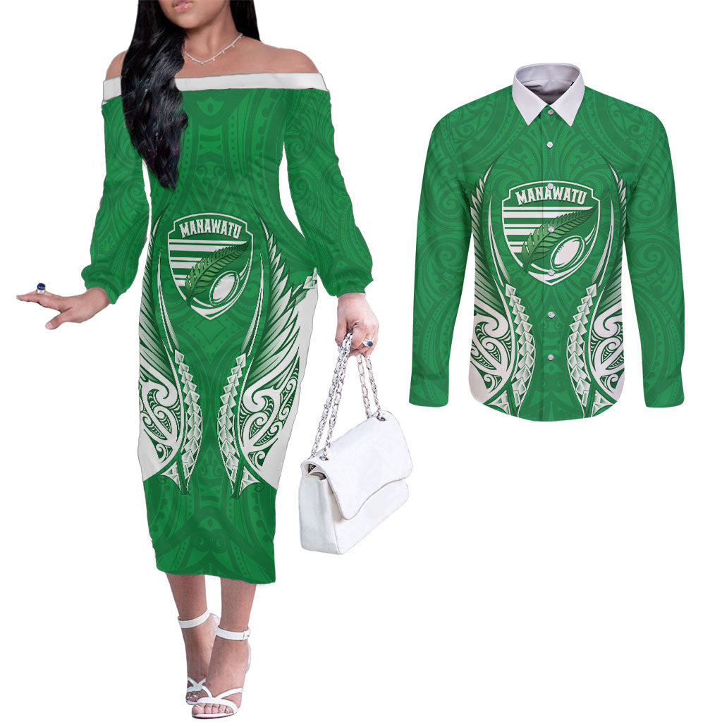 Manawatu 2026 Rugby Custom Couples Matching Off The Shoulder Long Sleeve Dress and Long Sleeve Button Shirt NZ Maori Silver Fern