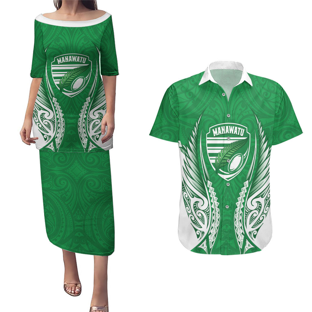 Manawatu 2026 Rugby Custom Couples Matching Puletasi and Hawaiian Shirt NZ Maori Silver Fern