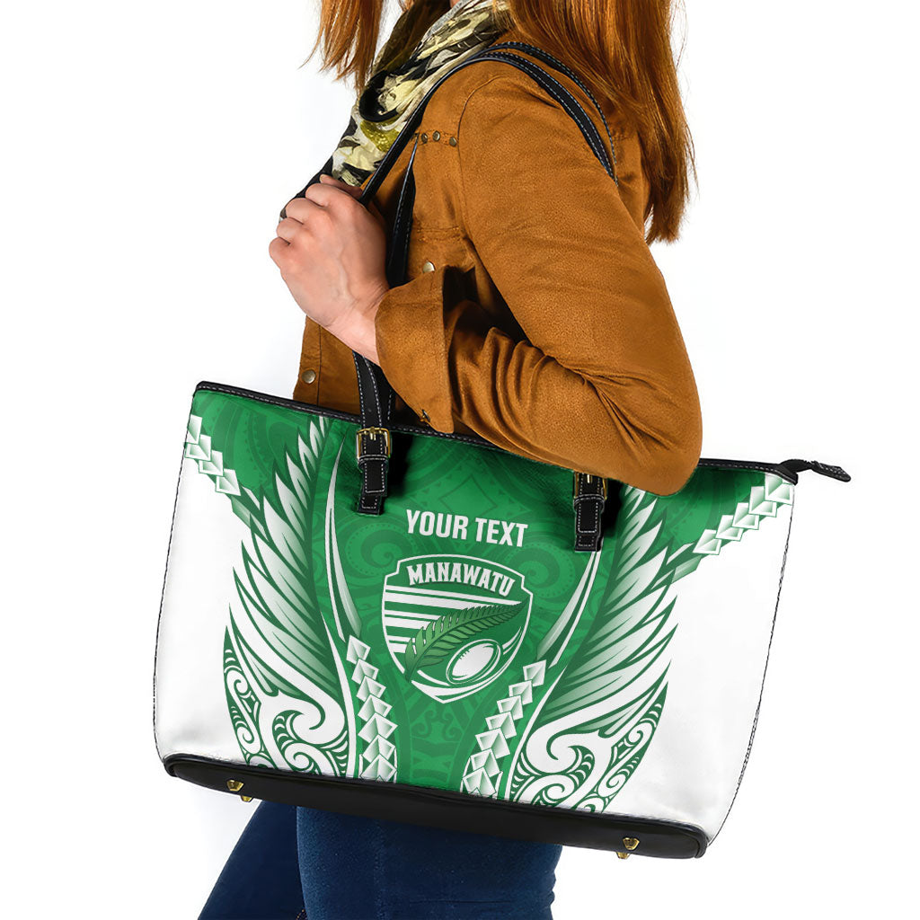 Manawatu 2026 Rugby Custom Leather Tote Bag NZ Maori Silver Fern LT14 Green - Polynesian Pride