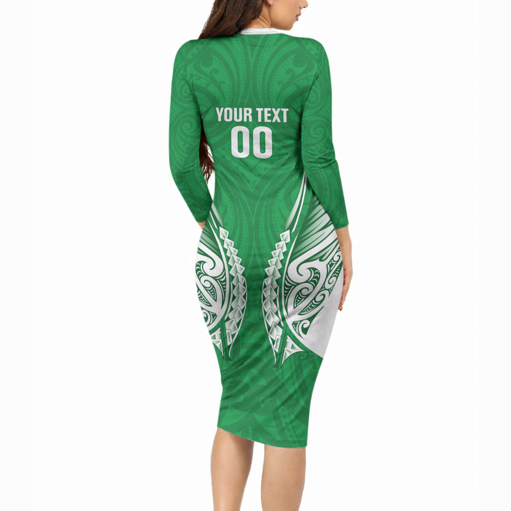 Manawatu 2026 Rugby Custom Long Sleeve Bodycon Dress NZ Maori Silver Fern LT14 - Polynesian Pride