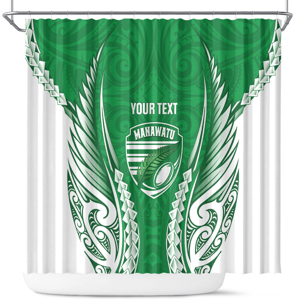 Manawatu 2026 Rugby Custom Shower Curtain NZ Maori Silver Fern