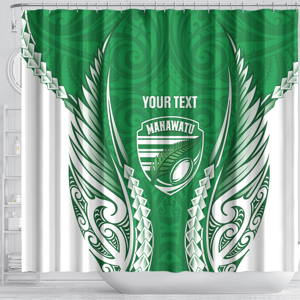 Manawatu 2026 Rugby Custom Shower Curtain NZ Maori Silver Fern