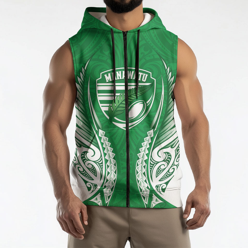 Manawatu 2026 Rugby Custom Sleeveless Zip Hoodie NZ Maori Silver Fern LT14 - Polynesian Pride