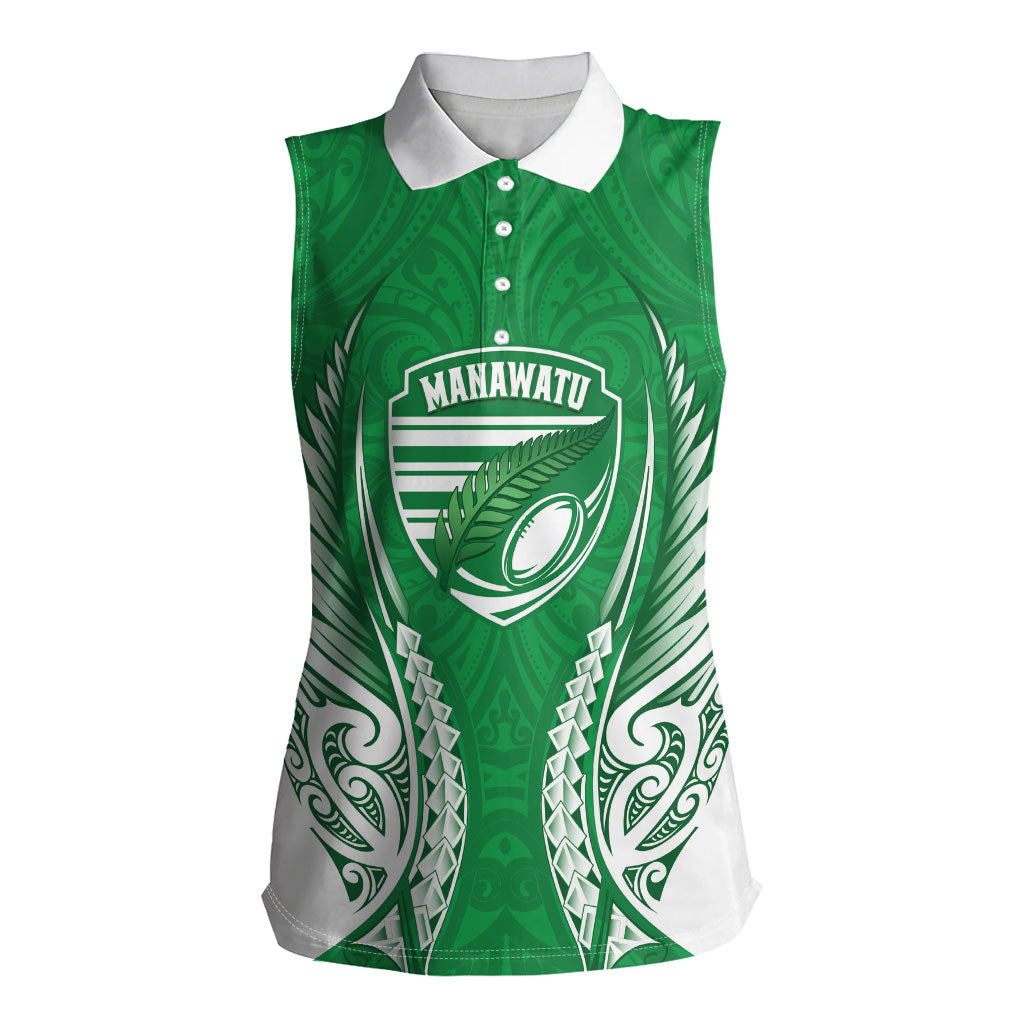Manawatu 2026 Rugby Custom Women Sleeveless Polo Shirt NZ Maori Silver Fern LT14 Female Green - Polynesian Pride