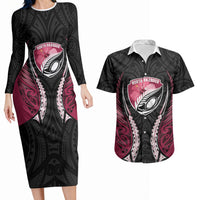 North Harbour 2026 Rugby Custom Couples Matching Long Sleeve Bodycon Dress and Hawaiian Shirt NZ Maori Silver Fern LT14 Maroon - Polynesian Pride