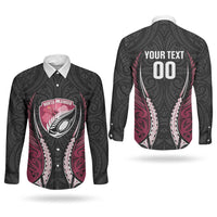 North Harbour 2026 Rugby Custom Couples Matching Off Shoulder Maxi Dress and Long Sleeve Button Shirt NZ Maori Silver Fern LT14 - Polynesian Pride