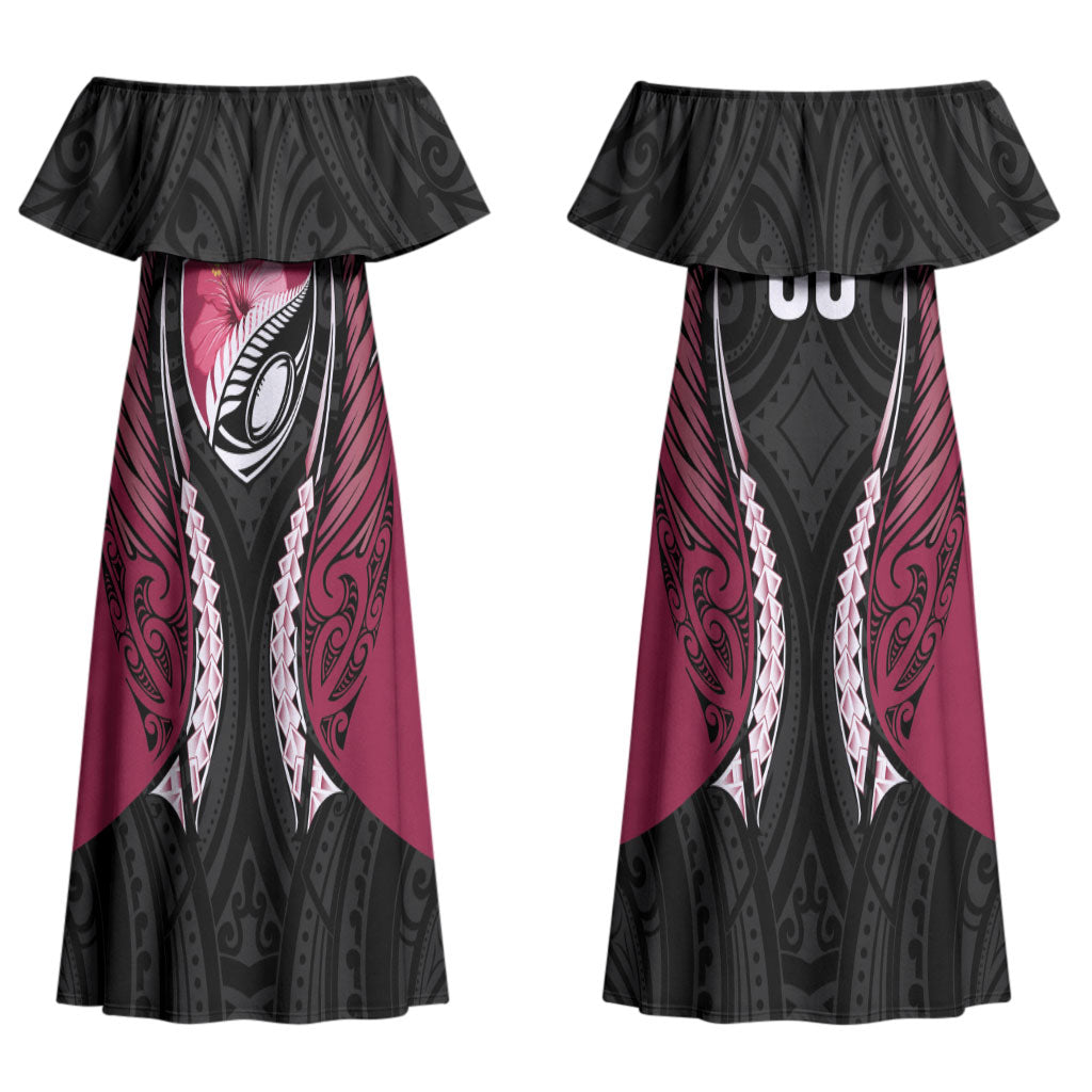 North Harbour 2026 Rugby Custom Couples Matching Off Shoulder Maxi Dress and Long Sleeve Button Shirt NZ Maori Silver Fern LT14 - Polynesian Pride