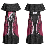 North Harbour 2026 Rugby Custom Couples Matching Off Shoulder Maxi Dress and Long Sleeve Button Shirt NZ Maori Silver Fern LT14 - Polynesian Pride
