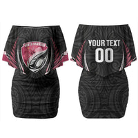 North Harbour 2026 Rugby Custom Couples Matching Off Shoulder Short Dress and Long Sleeve Button Shirt NZ Maori Silver Fern LT14 - Polynesian Pride