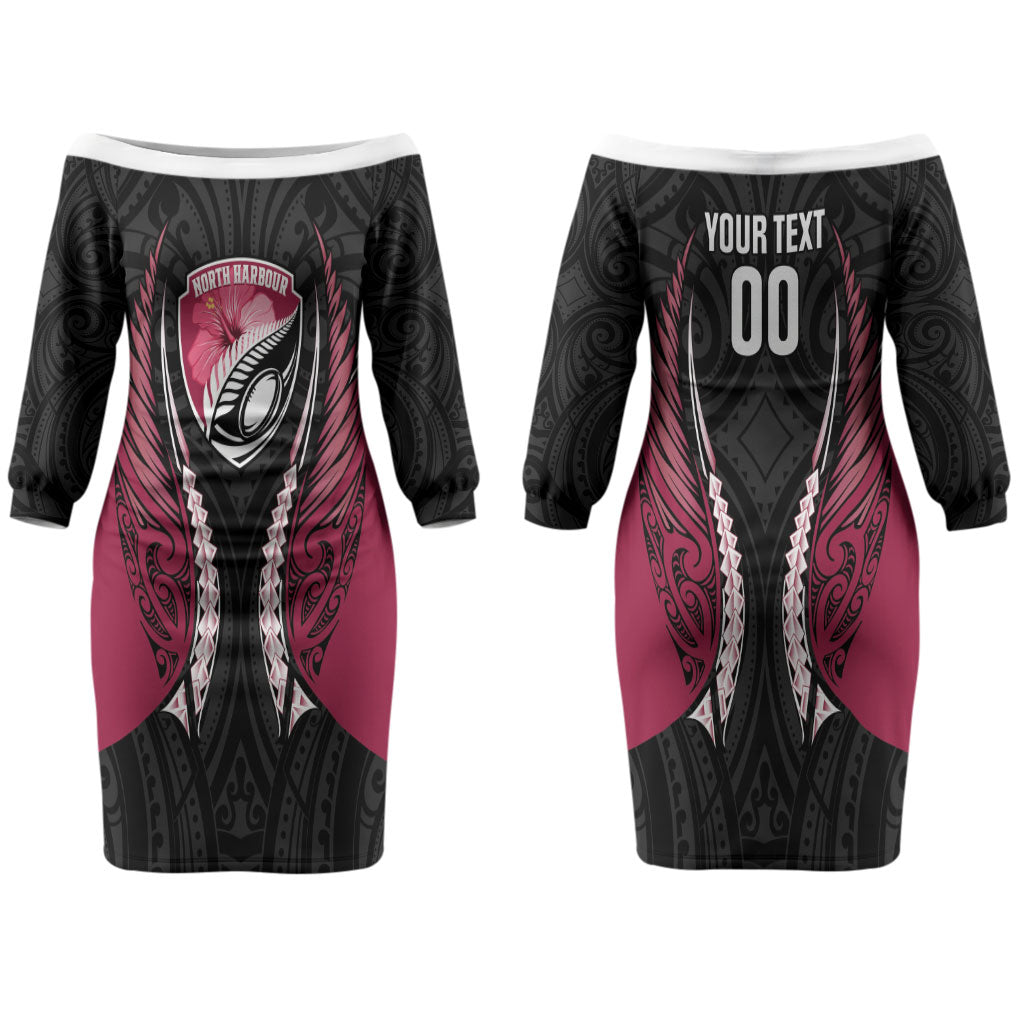 North Harbour 2026 Rugby Custom Couples Matching Off The Shoulder Long Sleeve Dress and Long Sleeve Button Shirt NZ Maori Silver Fern LT14 - Polynesian Pride