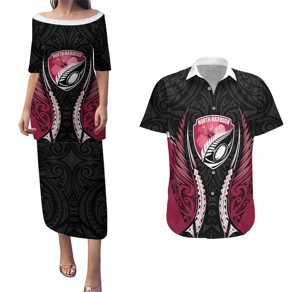 North Harbour 2026 Rugby Custom Couples Matching Puletasi and Hawaiian Shirt NZ Maori Silver Fern LT14 Maroon - Polynesian Pride
