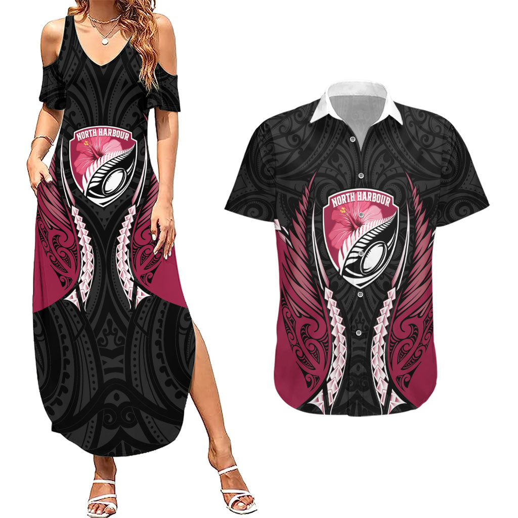 North Harbour 2026 Rugby Custom Couples Matching Summer Maxi Dress and Hawaiian Shirt NZ Maori Silver Fern LT14 Maroon - Polynesian Pride