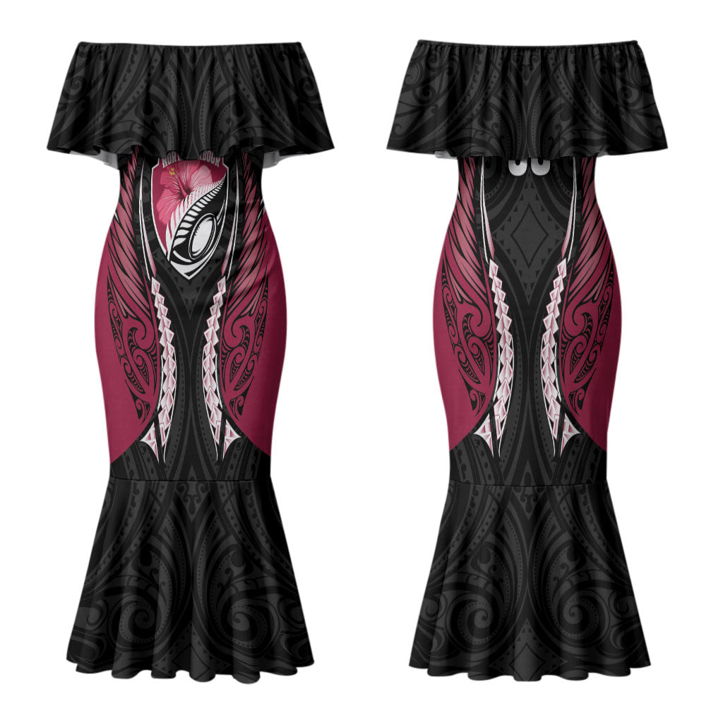 North Harbour 2026 Rugby Custom Family Matching Mermaid Dress and Hawaiian Shirt NZ Maori Silver Fern LT14 Mom's Dress Maroon - Polynesian Pride