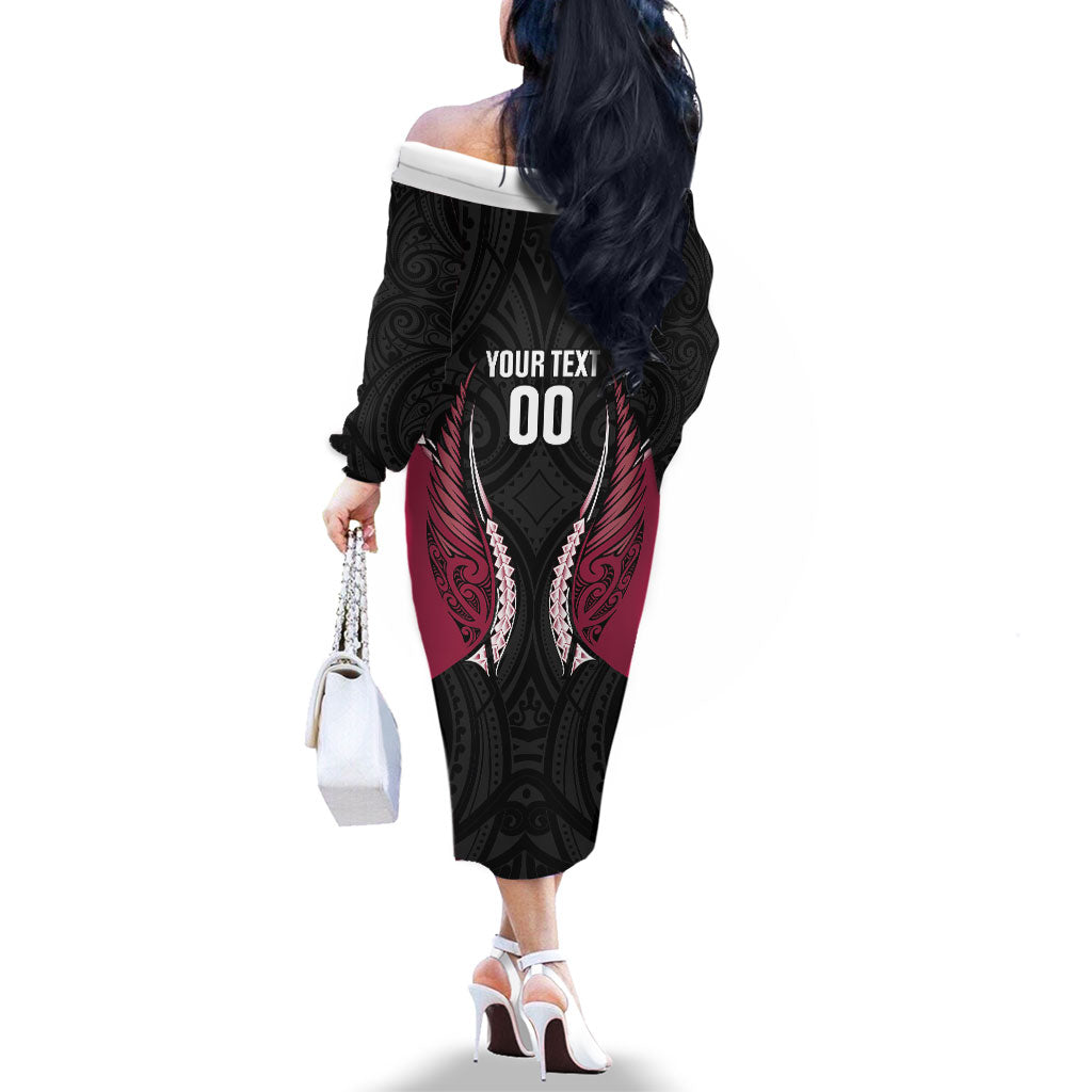 North Harbour 2026 Rugby Custom Family Matching Off The Shoulder Long Sleeve Dress and Hawaiian Shirt NZ Maori Silver Fern