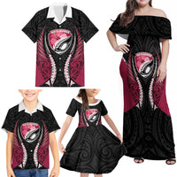 North Harbour 2026 Rugby Custom Family Matching Off Shoulder Maxi Dress and Hawaiian Shirt NZ Maori Silver Fern