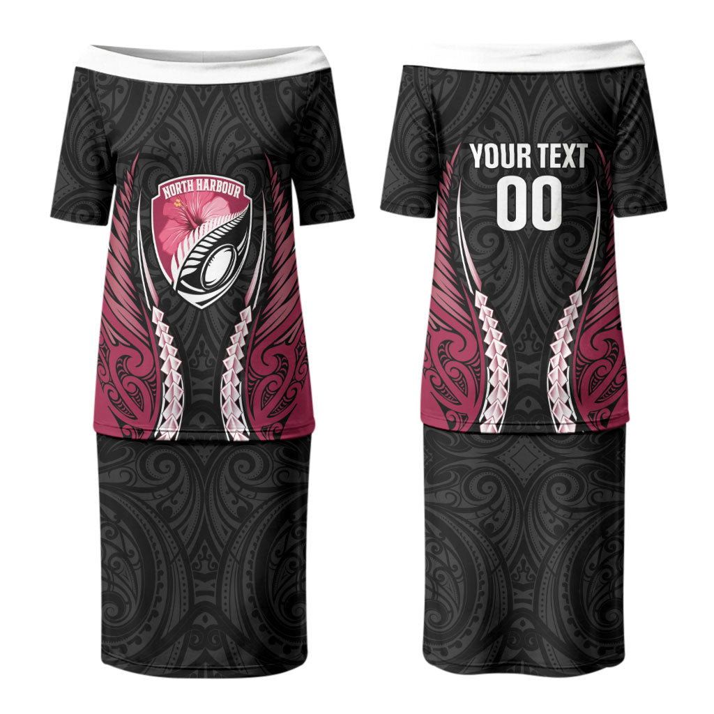 North Harbour 2026 Rugby Custom Family Matching Puletasi and Hawaiian Shirt NZ Maori Silver Fern LT14 Mom's Dress Maroon - Polynesian Pride