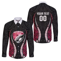North Harbour 2026 Rugby Custom Family Matching Puletasi and Hawaiian Shirt NZ Maori Silver Fern LT14 Dad's Shirt - Long Sleeve Maroon - Polynesian Pride