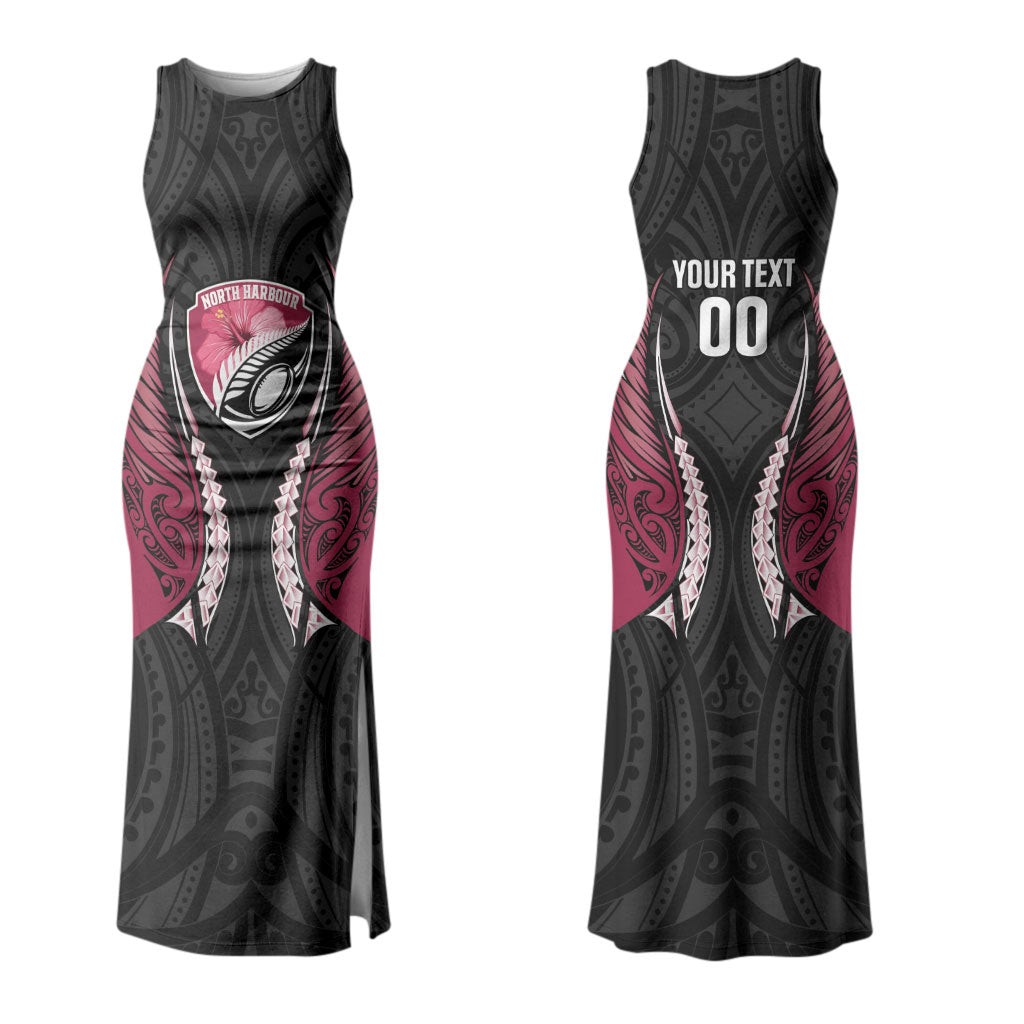 North Harbour 2026 Rugby Custom Family Matching Tank Maxi Dress and Hawaiian Shirt NZ Maori Silver Fern LT14 Mom's Dress Maroon - Polynesian Pride