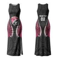 North Harbour 2026 Rugby Custom Family Matching Tank Maxi Dress and Hawaiian Shirt NZ Maori Silver Fern LT14 Mom's Dress Maroon - Polynesian Pride