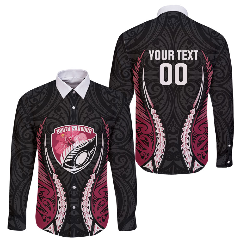 North Harbour 2026 Rugby Custom Family Matching Tank Maxi Dress and Hawaiian Shirt NZ Maori Silver Fern LT14 Dad's Shirt - Long Sleeve Maroon - Polynesian Pride