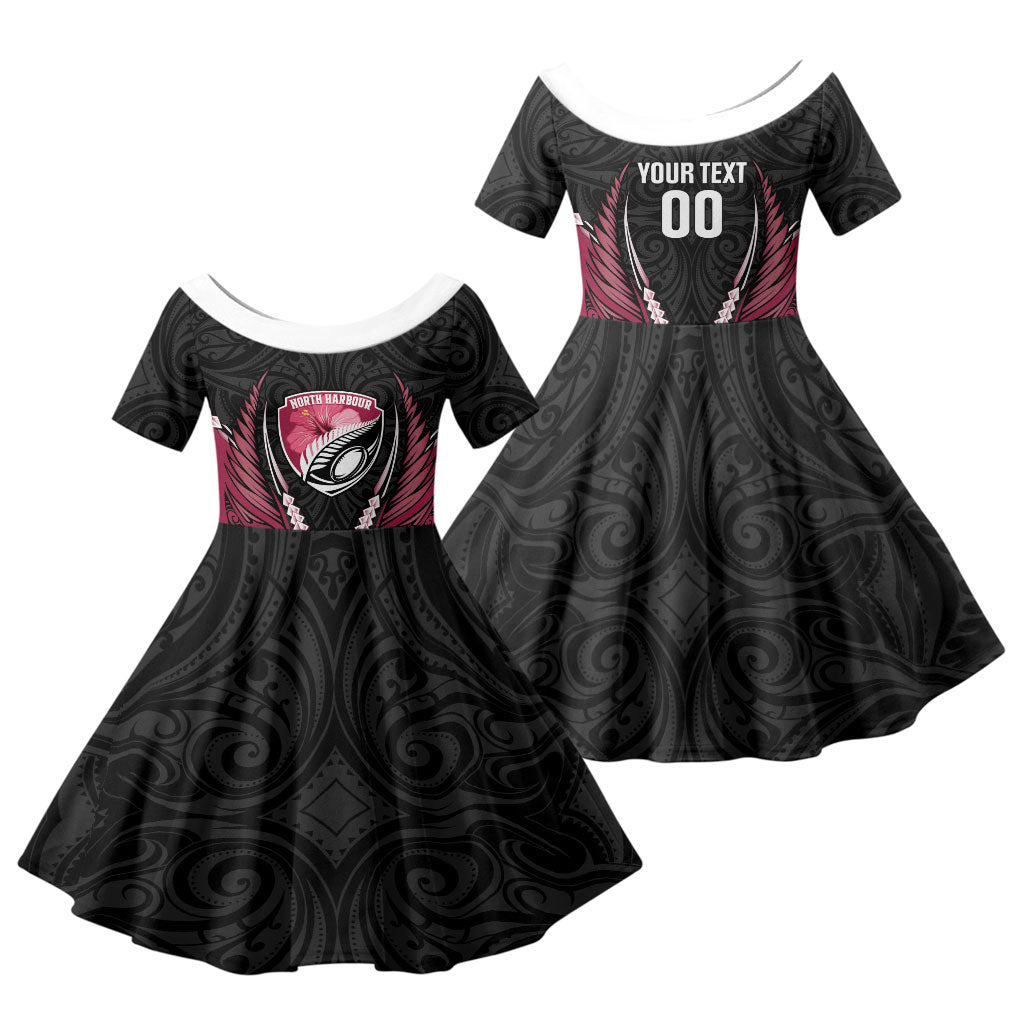 North Harbour 2026 Rugby Custom Family Matching Tank Maxi Dress and Hawaiian Shirt NZ Maori Silver Fern LT14 Daughter's Dress Maroon - Polynesian Pride