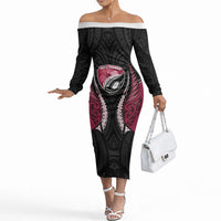North Harbour 2026 Rugby Custom Off The Shoulder Long Sleeve Dress NZ Maori Silver Fern LT14 Women Maroon - Polynesian Pride