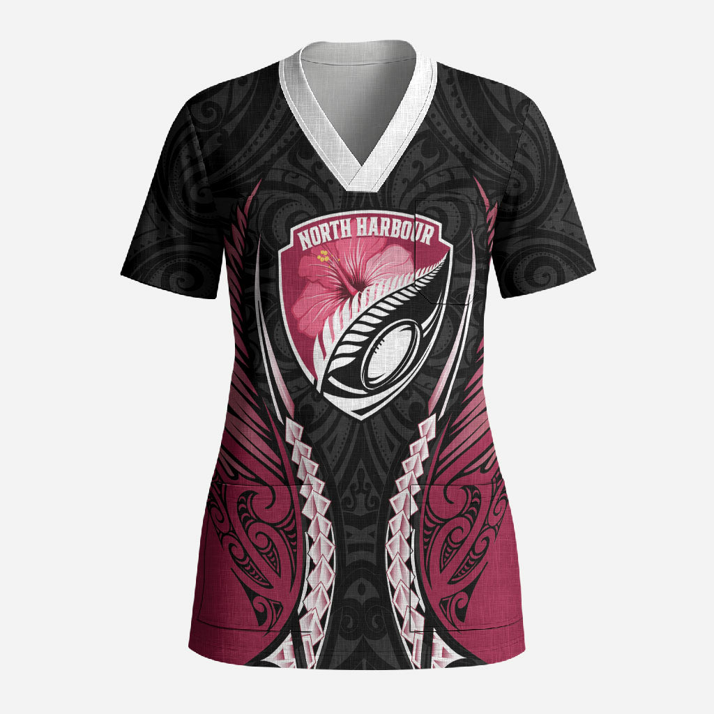 North Harbour 2026 Rugby Custom Scrub Top NZ Maori Silver Fern