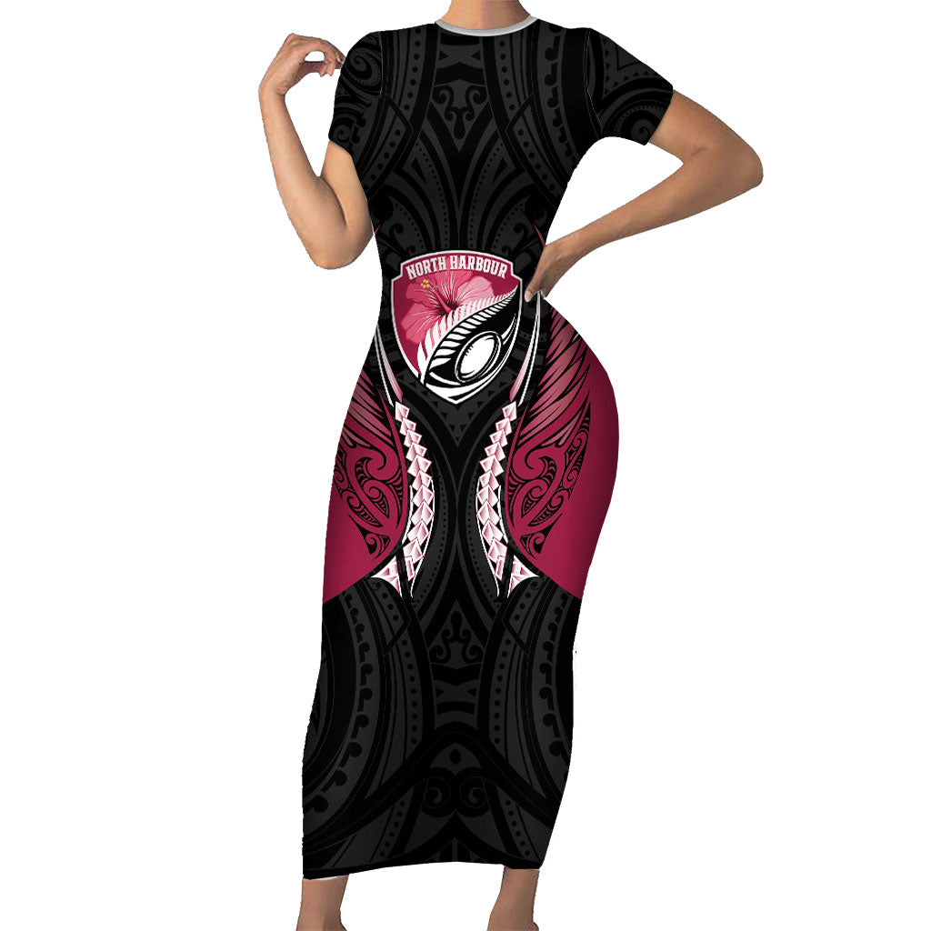 North Harbour 2026 Rugby Custom Short Sleeve Bodycon Dress NZ Maori Silver Fern LT14 Long Dress Maroon - Polynesian Pride