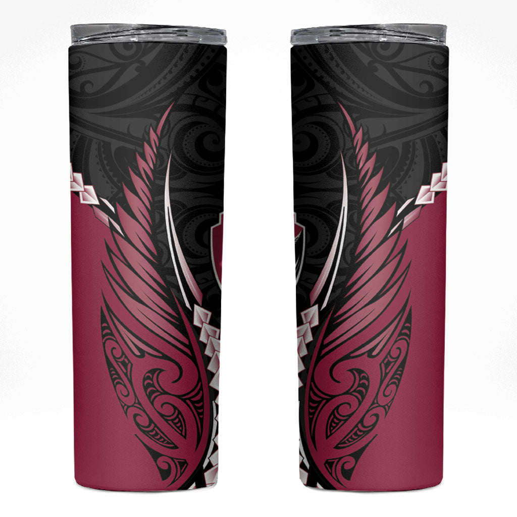North Harbour 2026 Rugby Custom Skinny Tumbler NZ Maori Silver Fern LT14 Maroon - Polynesian Pride